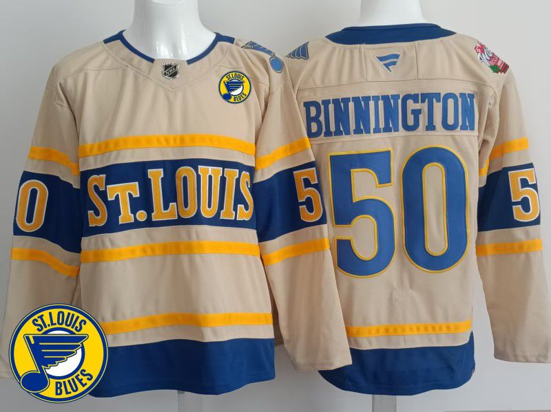 Men St.Louis Blues #50 Binnington Cream 2025 Fanatics Home Premium NHL Jersey style 1